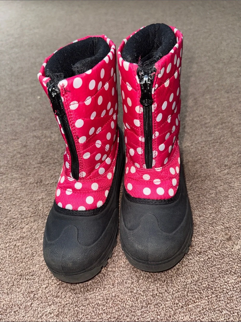 Itasca Pink Polka Dot Kids Winter Boots with Black Soles